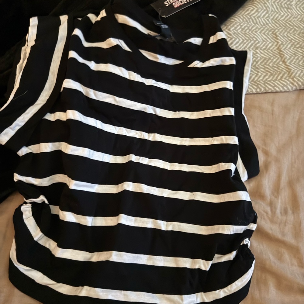 Fashion Nova Black and White Striped Crop Top